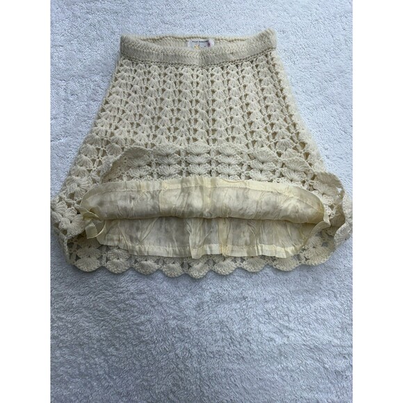 Tami Wool crochet Skirt British Crown Colony Of Hong Kong Cream 10 VTG *FLAWS* - Picture 5 of 16